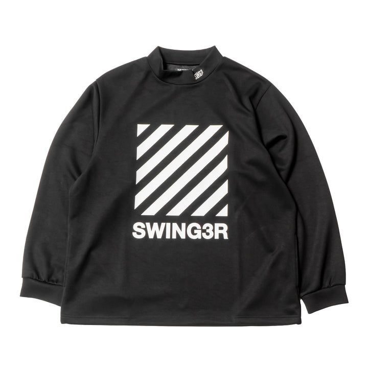 DIAGONAL LINE MOCK NECK L/TEE, BLACK