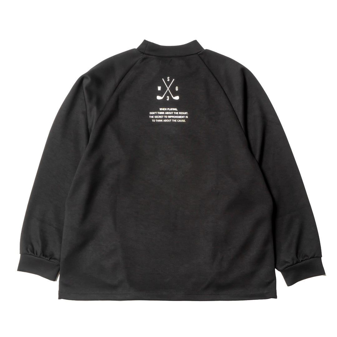 DIAGONAL LINE MOCK NECK L/TEE, BLACK