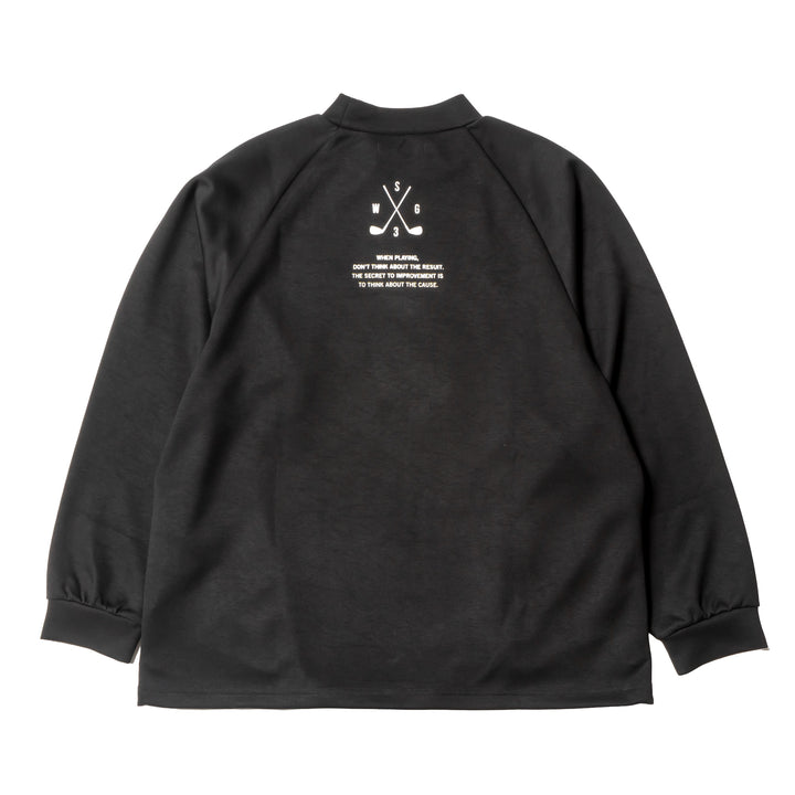 DIAGONAL LINE MOCK NECK L/TEE, BLACK
