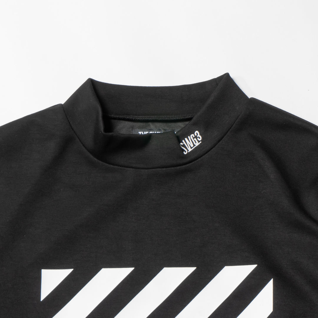 DIAGONAL LINE MOCK NECK L/TEE, BLACK