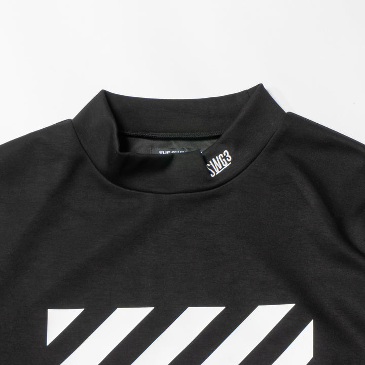 DIAGONAL LINE MOCK NECK L/TEE, BLACK