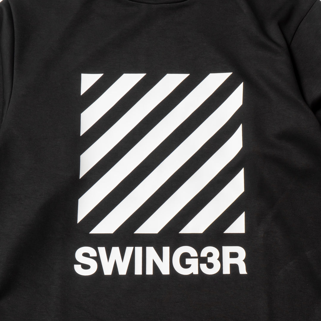 DIAGONAL LINE MOCK NECK L/TEE, BLACK