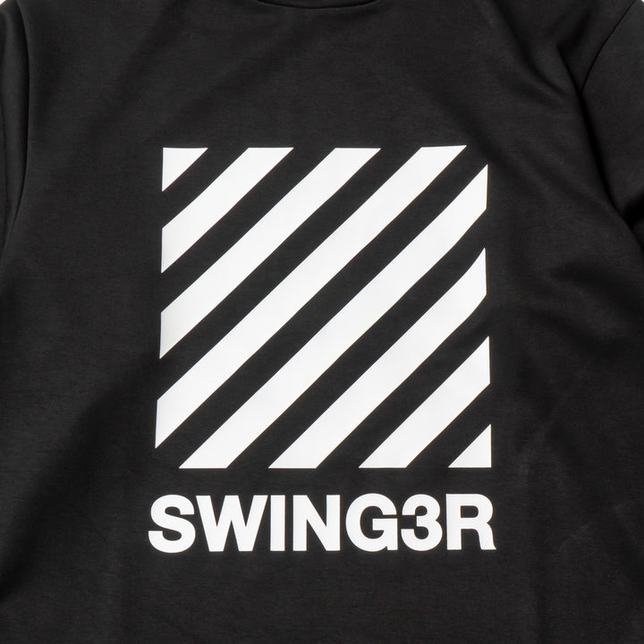 DIAGONAL LINE MOCK NECK L/TEE, BLACK