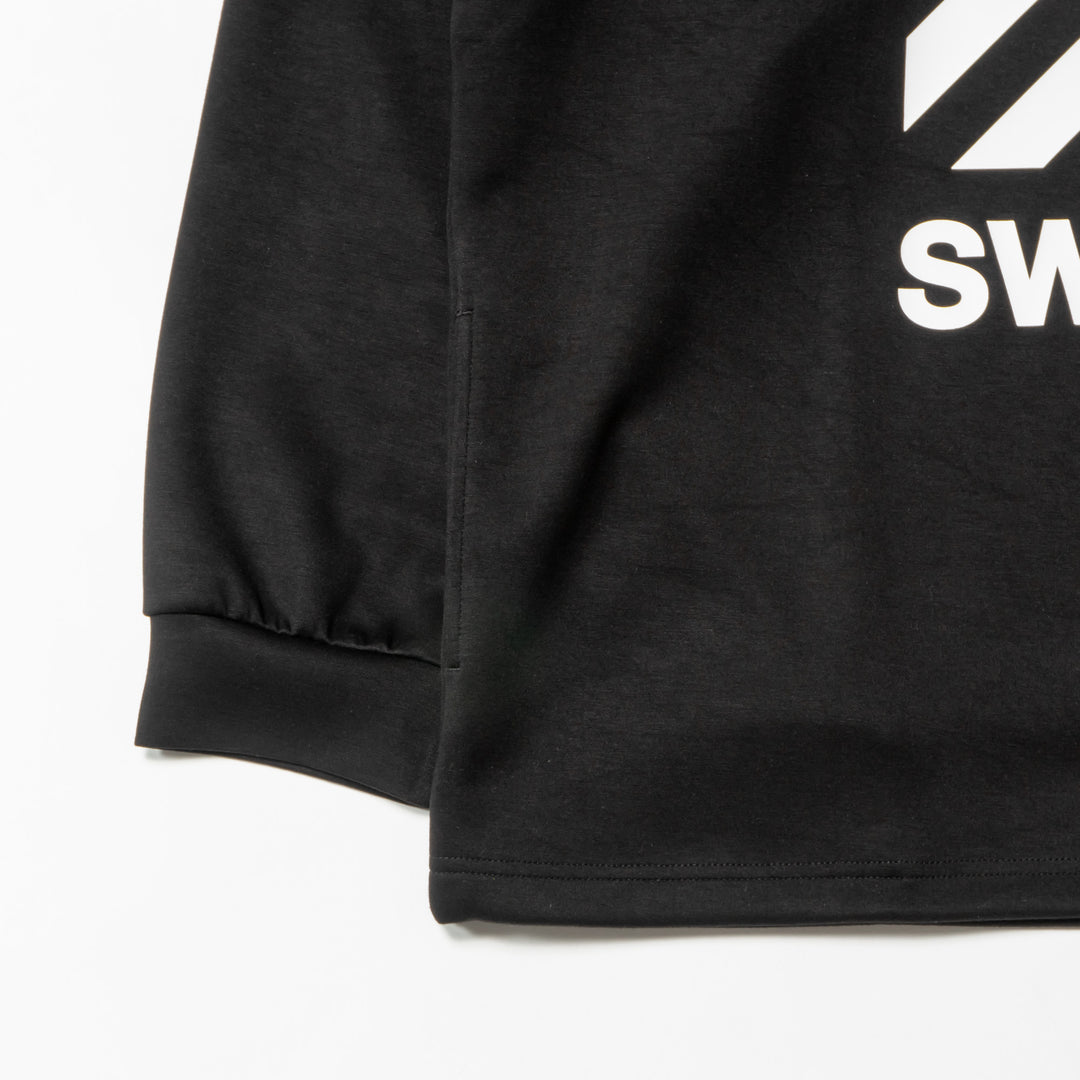 DIAGONAL LINE MOCK NECK L/TEE, BLACK