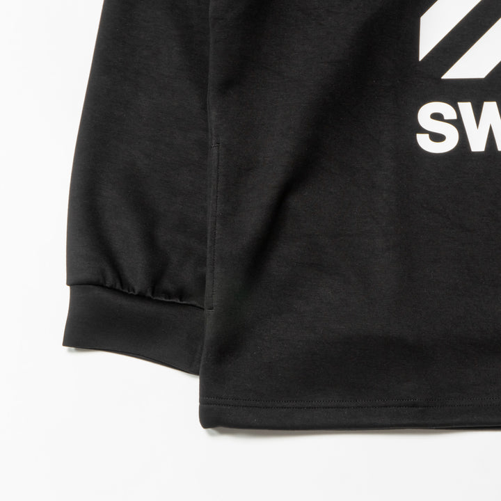 DIAGONAL LINE MOCK NECK L/TEE, BLACK