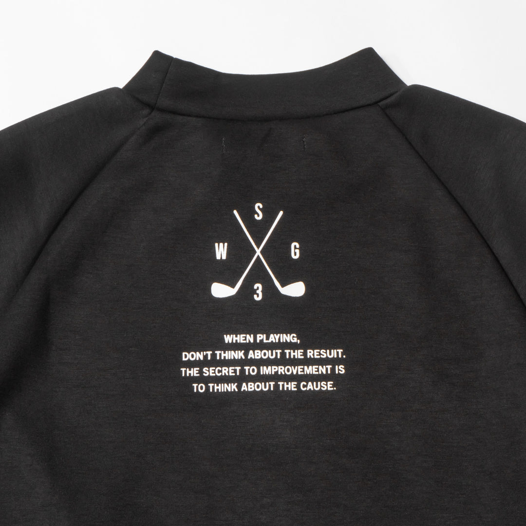 DIAGONAL LINE MOCK NECK L/TEE, BLACK