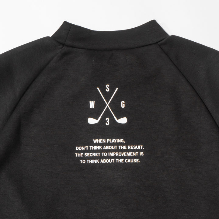 DIAGONAL LINE MOCK NECK L/TEE, BLACK