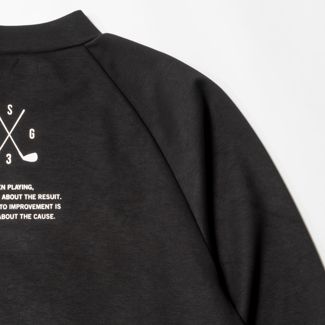 DIAGONAL LINE MOCK NECK L/TEE, BLACK