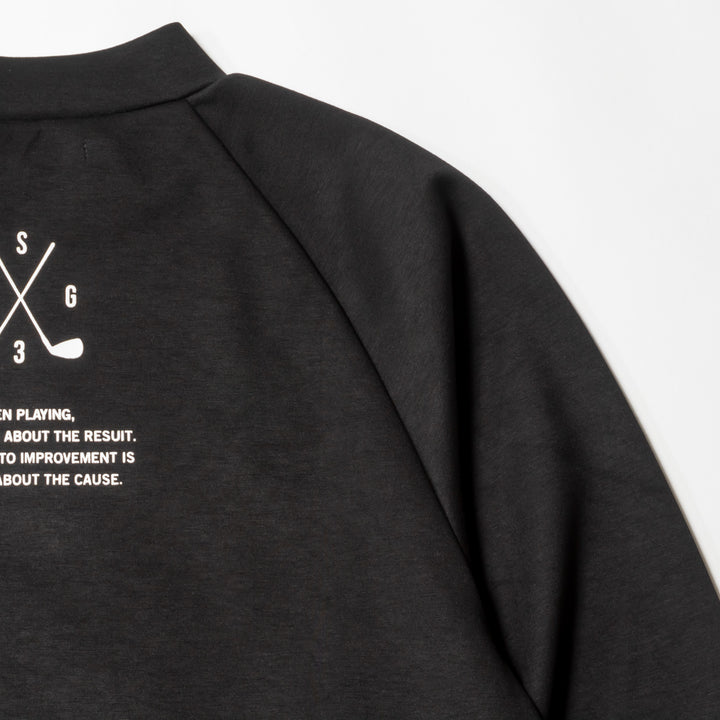 DIAGONAL LINE MOCK NECK L/TEE, BLACK
