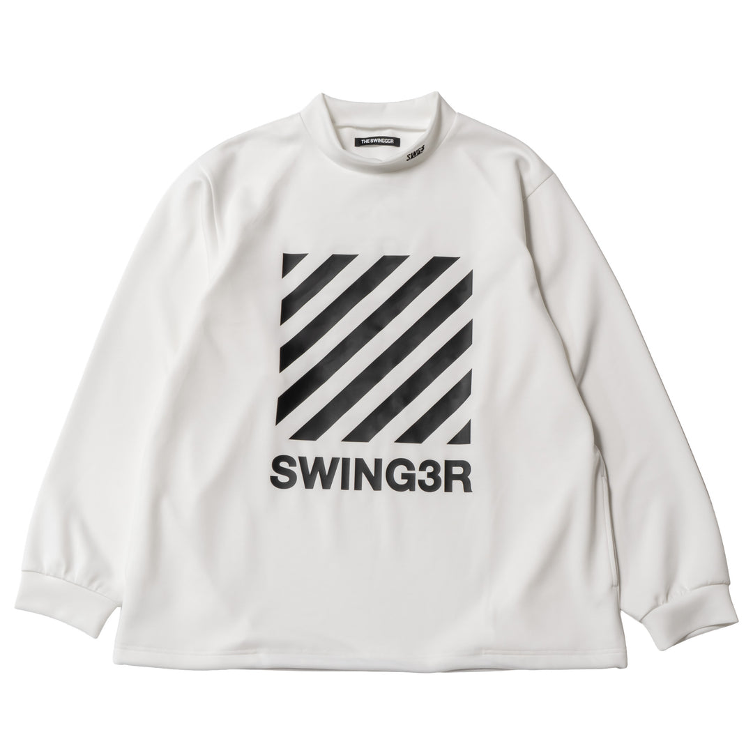 DIAGONAL LINE MOCK NECK L/TEE, WHITE