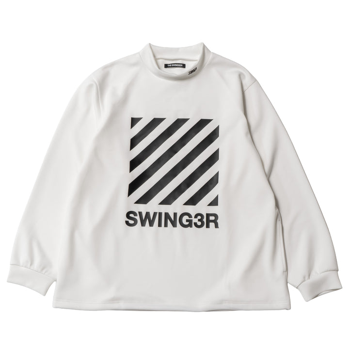 DIAGONAL LINE MOCK NECK L/TEE, WHITE