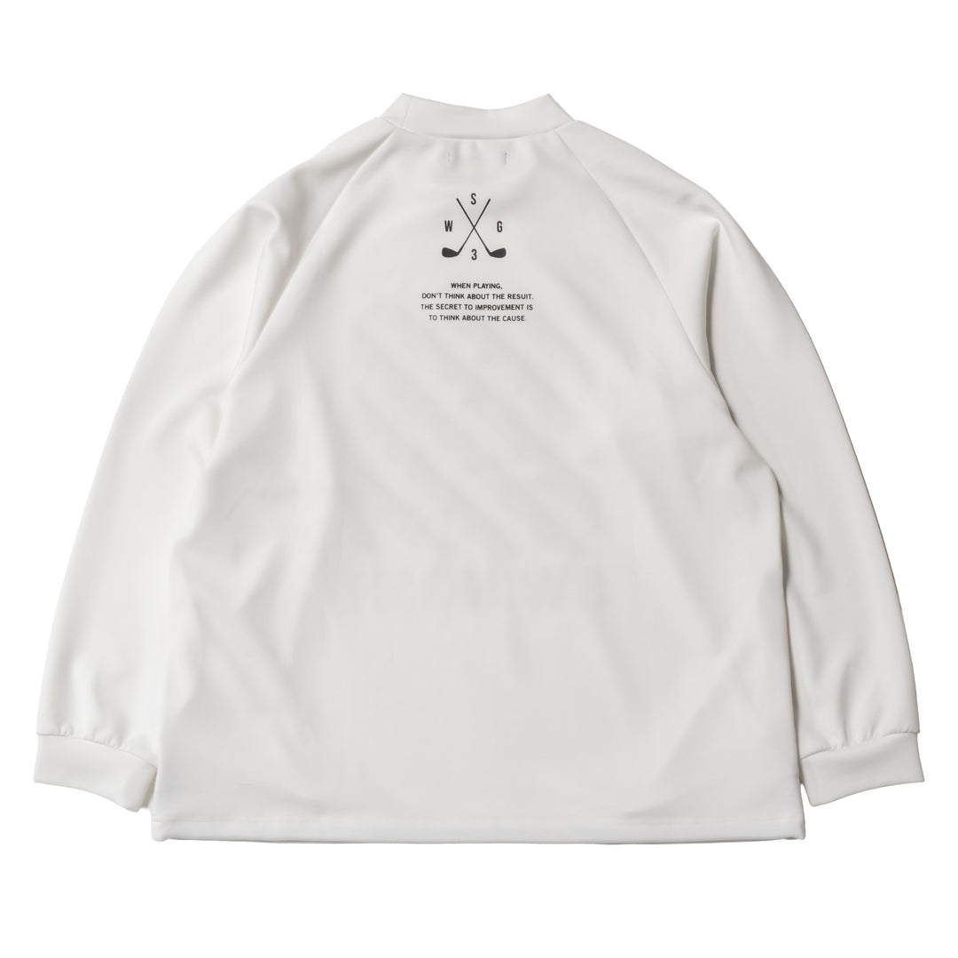 DIAGONAL LINE MOCK NECK L/TEE, WHITE