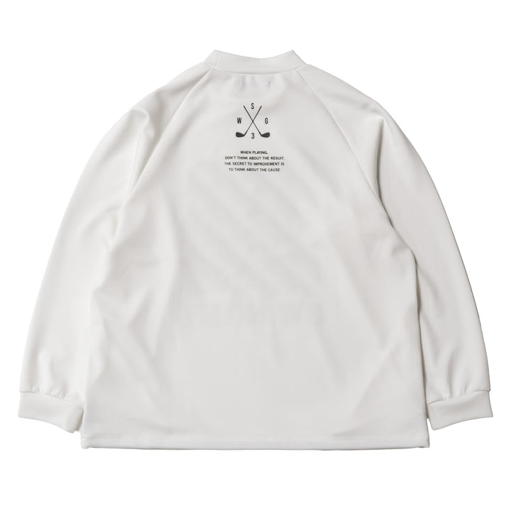 DIAGONAL LINE MOCK NECK L/TEE, WHITE