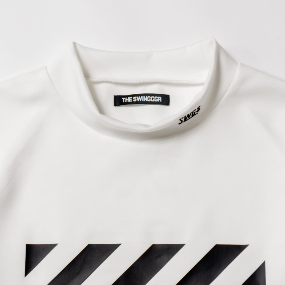 DIAGONAL LINE MOCK NECK L/TEE, WHITE