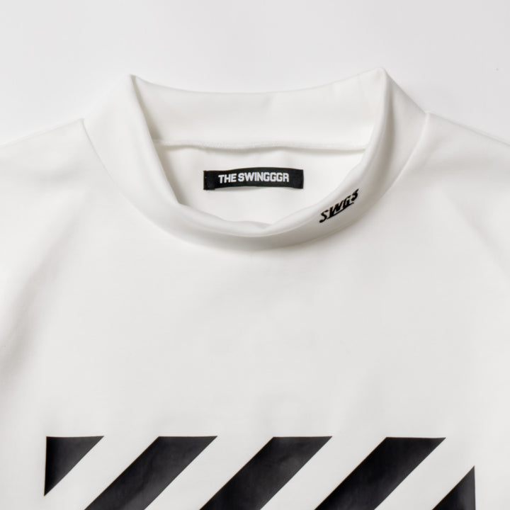 DIAGONAL LINE MOCK NECK L/TEE, WHITE