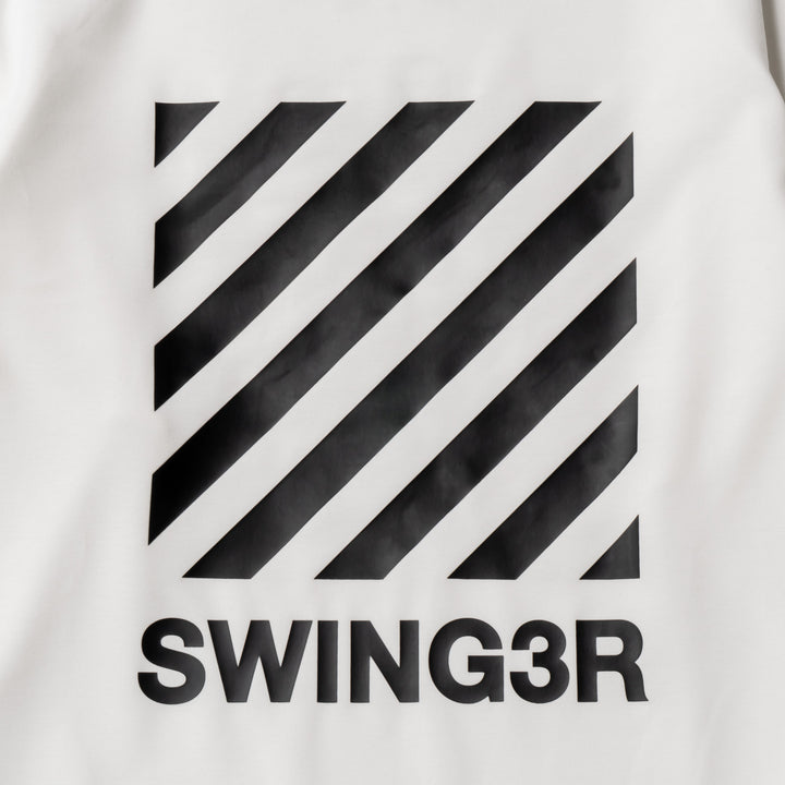DIAGONAL LINE MOCK NECK L/TEE, WHITE
