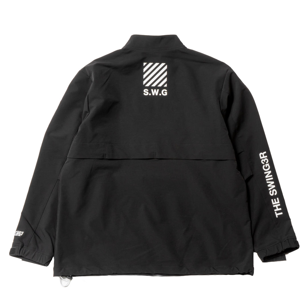 STRETCH NYLON STAND ZIP TOP, BLACK
