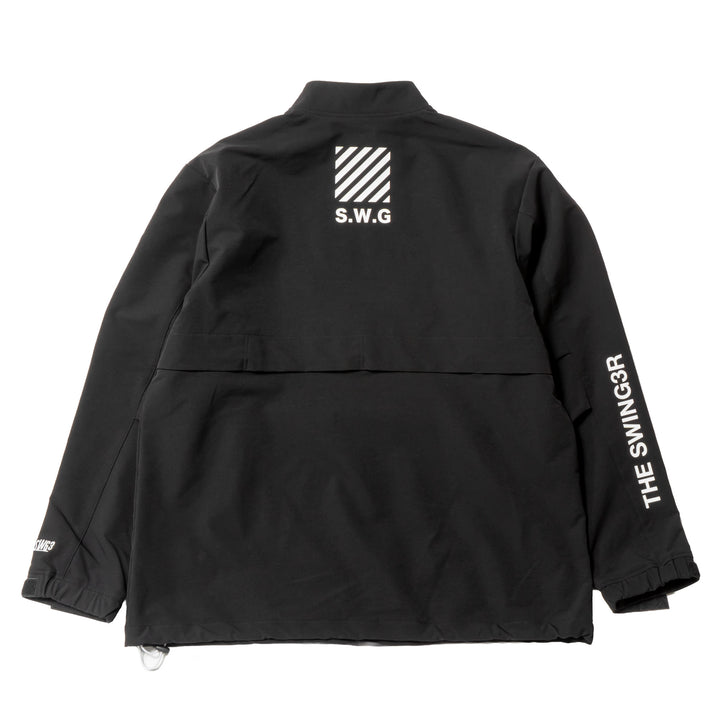 STRETCH NYLON STAND ZIP TOP, BLACK