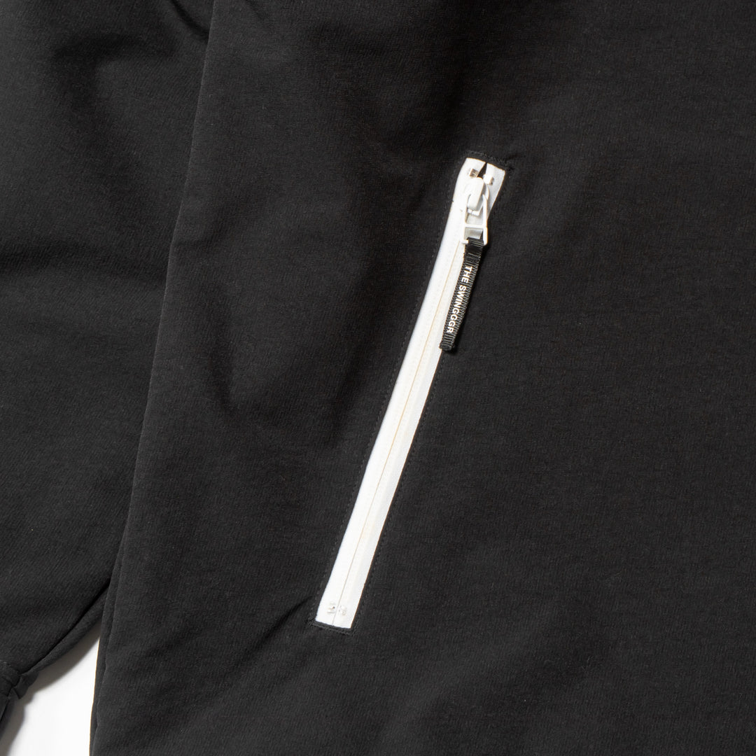 STRETCH NYLON STAND ZIP TOP, BLACK
