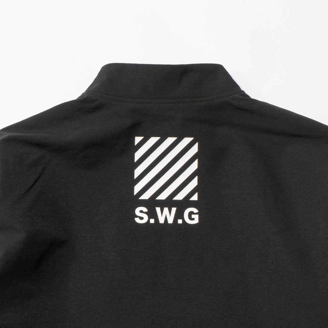 STRETCH NYLON STAND ZIP TOP, BLACK