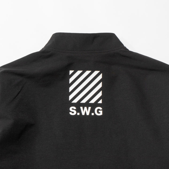 STRETCH NYLON STAND ZIP TOP, BLACK
