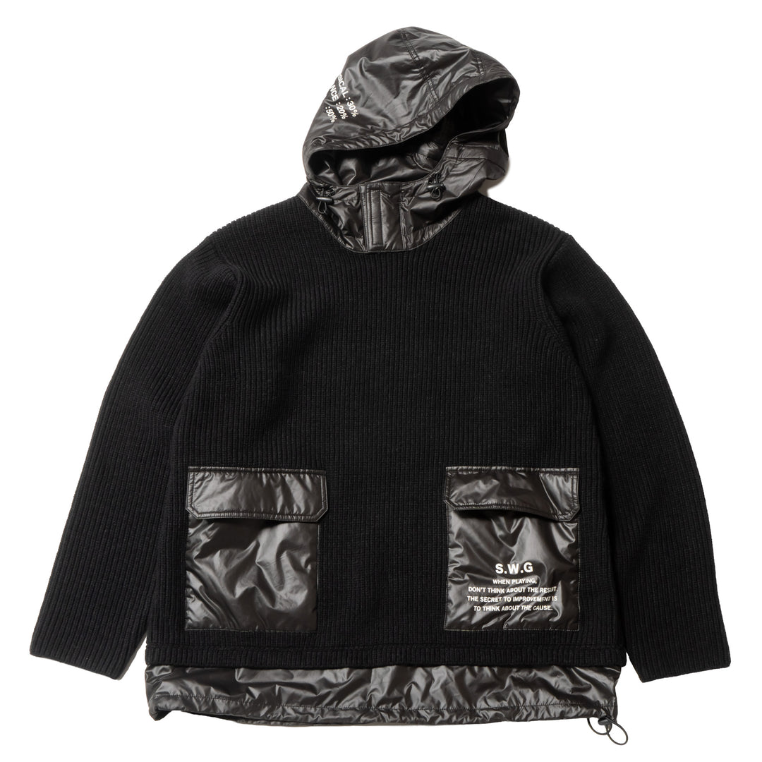 HYBRID HOOD KNIT, BLACK