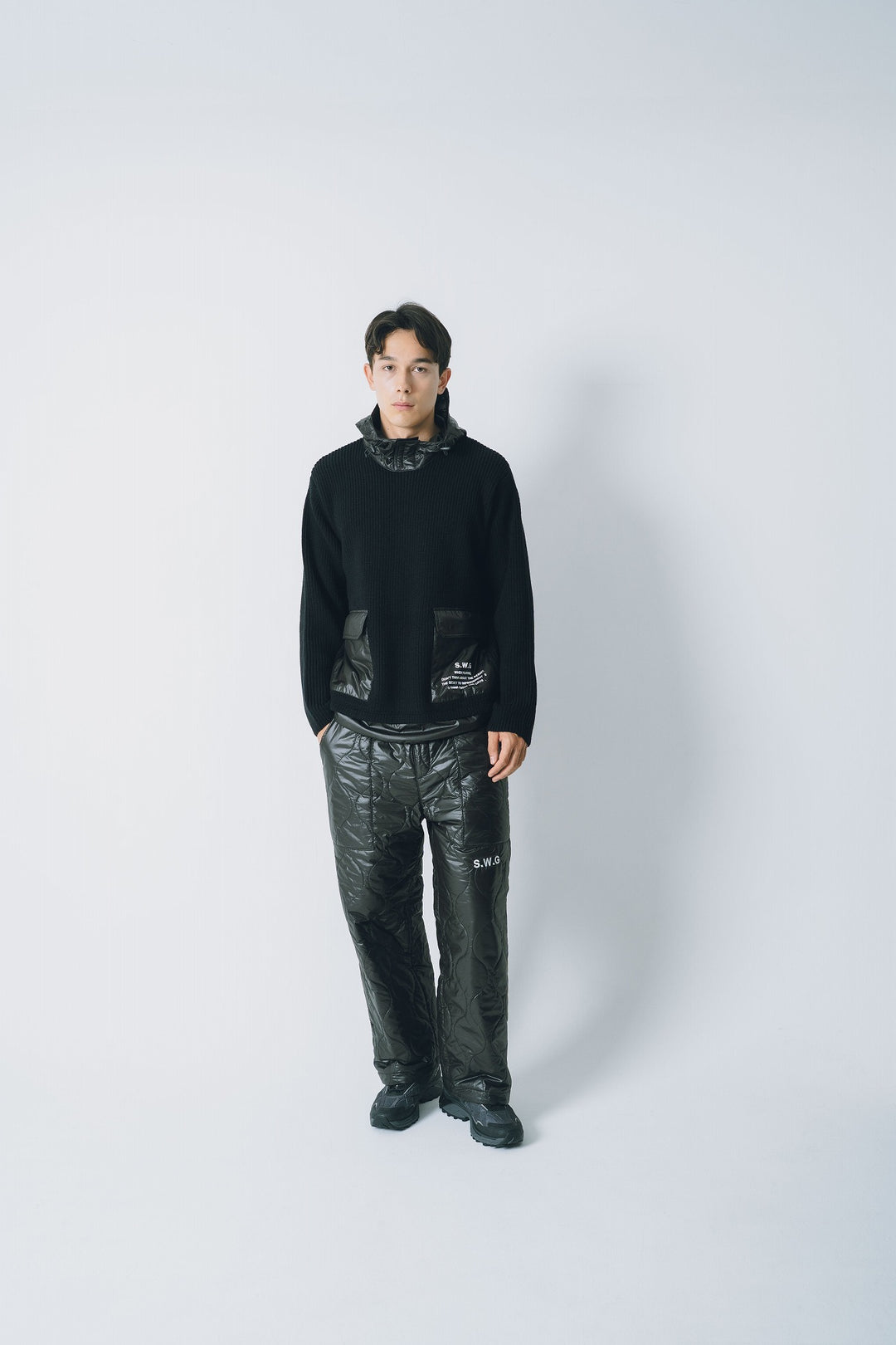HYBRID HOOD KNIT, BLACK