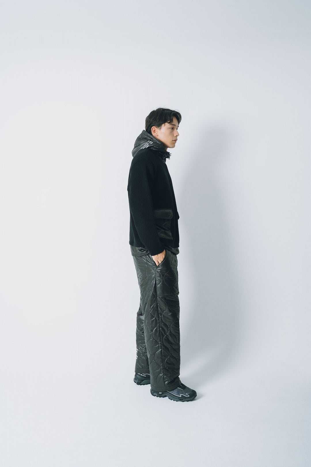 HYBRID HOOD KNIT, BLACK