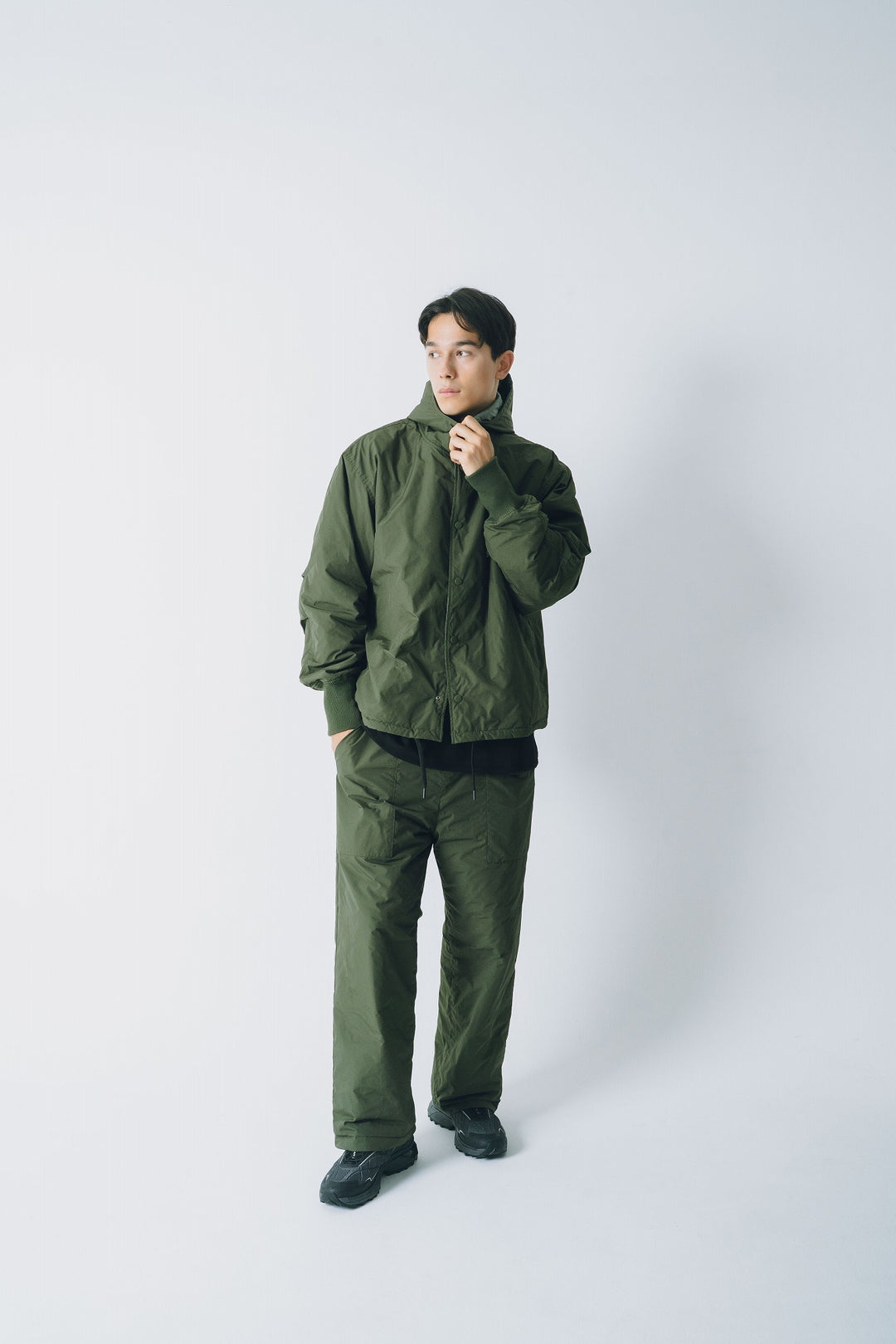NYLON REVERSIBLE HOOD JACKET, KHAKIxGRAY