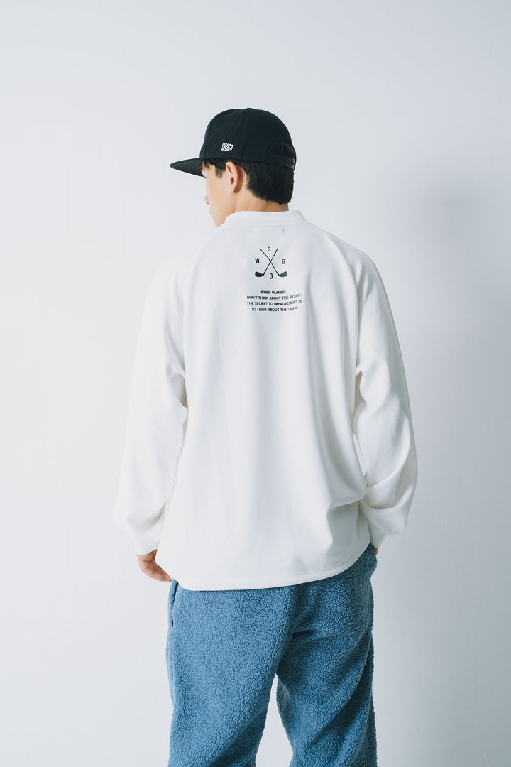 DIAGONAL LINE MOCK NECK L/TEE, WHITE
