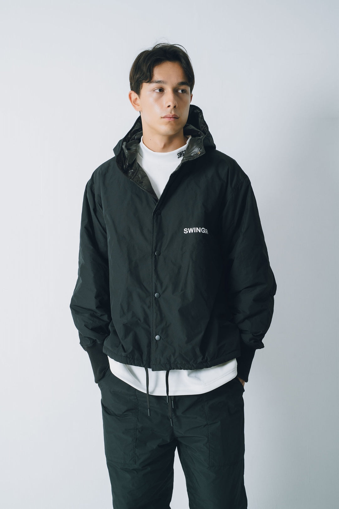 NYLON REVERSIBLE HOOD JACKET, BLACKxBLACK