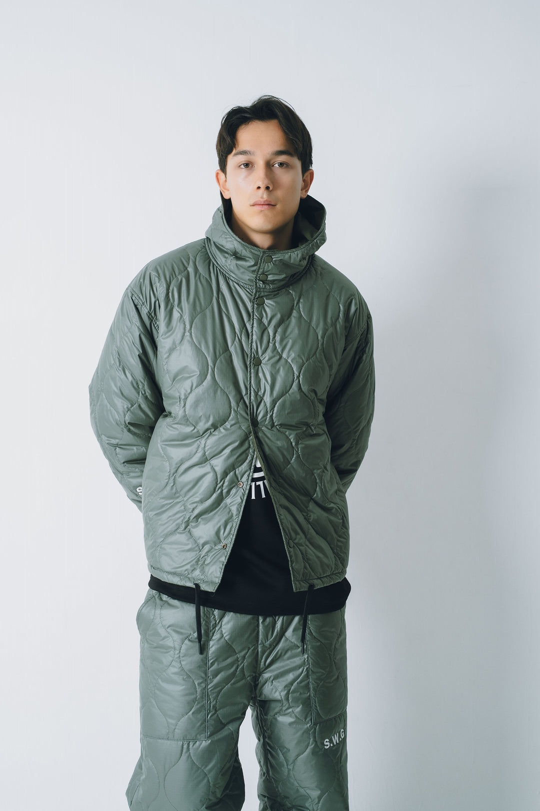 NYLON REVERSIBLE HOOD JACKET, KHAKIxGRAY