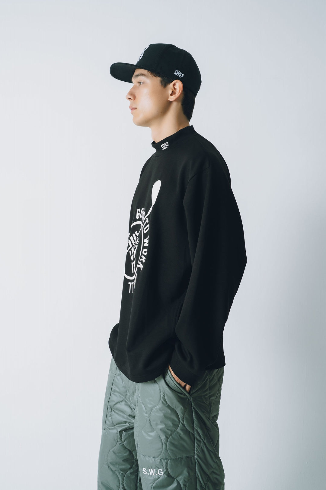 RETRY CLUB MOCK NECK L/TEE, BLACK