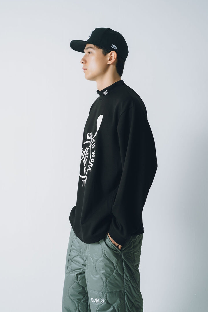 RETRY CLUB MOCK NECK L/TEE, BLACK