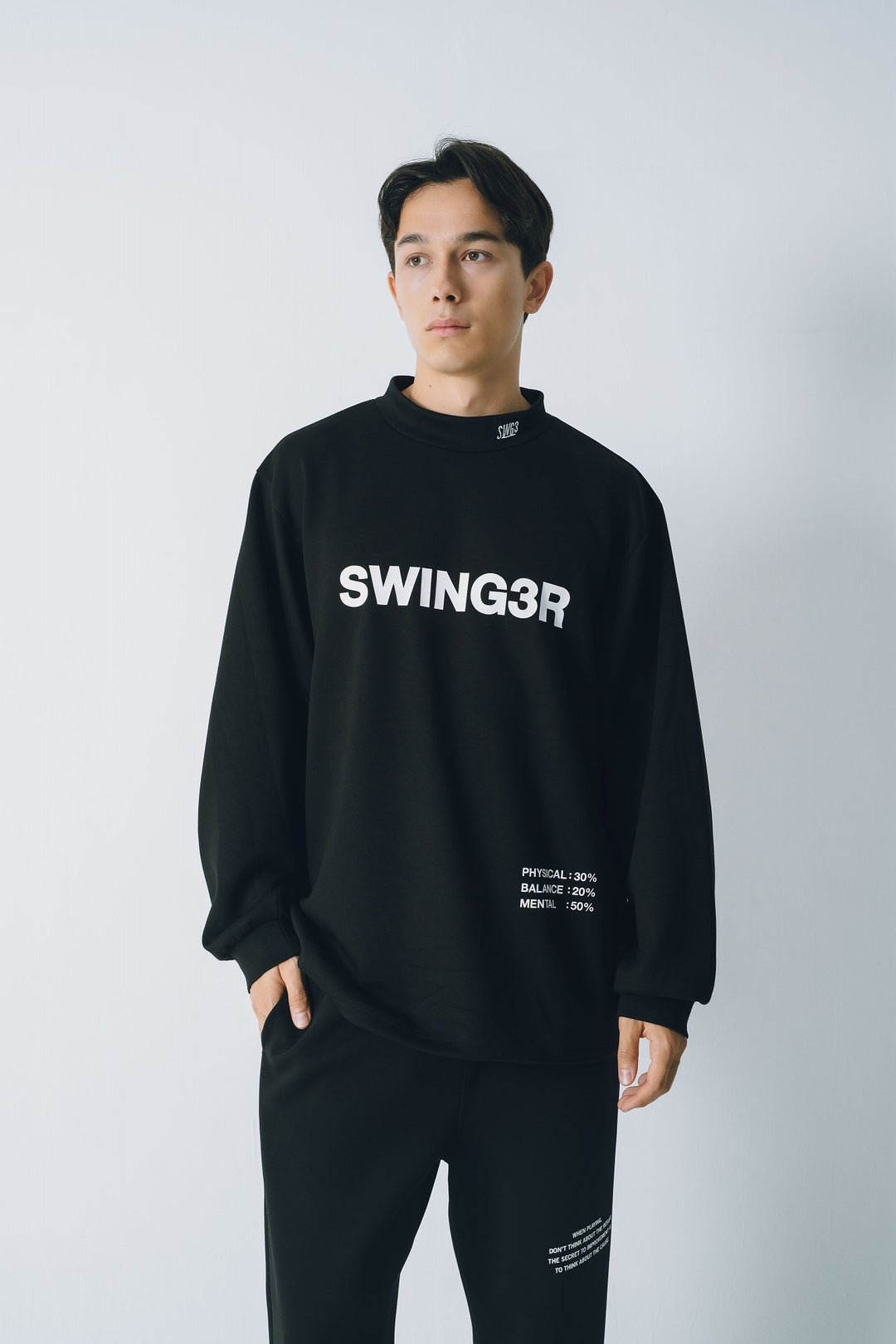 SWG3 MOCK NECK L/TEE, BLACK