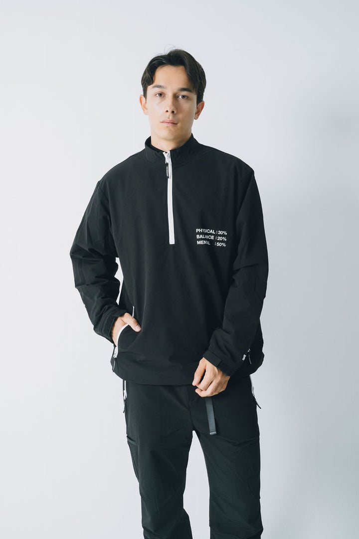 STRETCH NYLON STAND ZIP TOP, BLACK