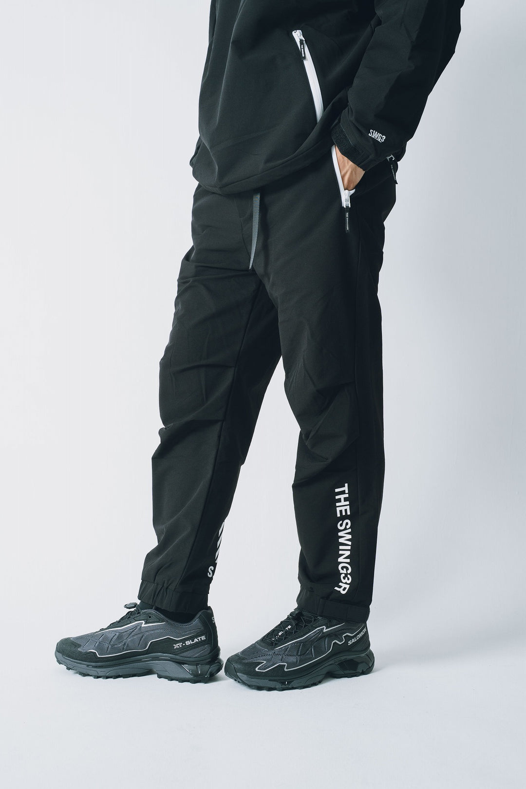 STRETCH NYLON PANTS, BLACK