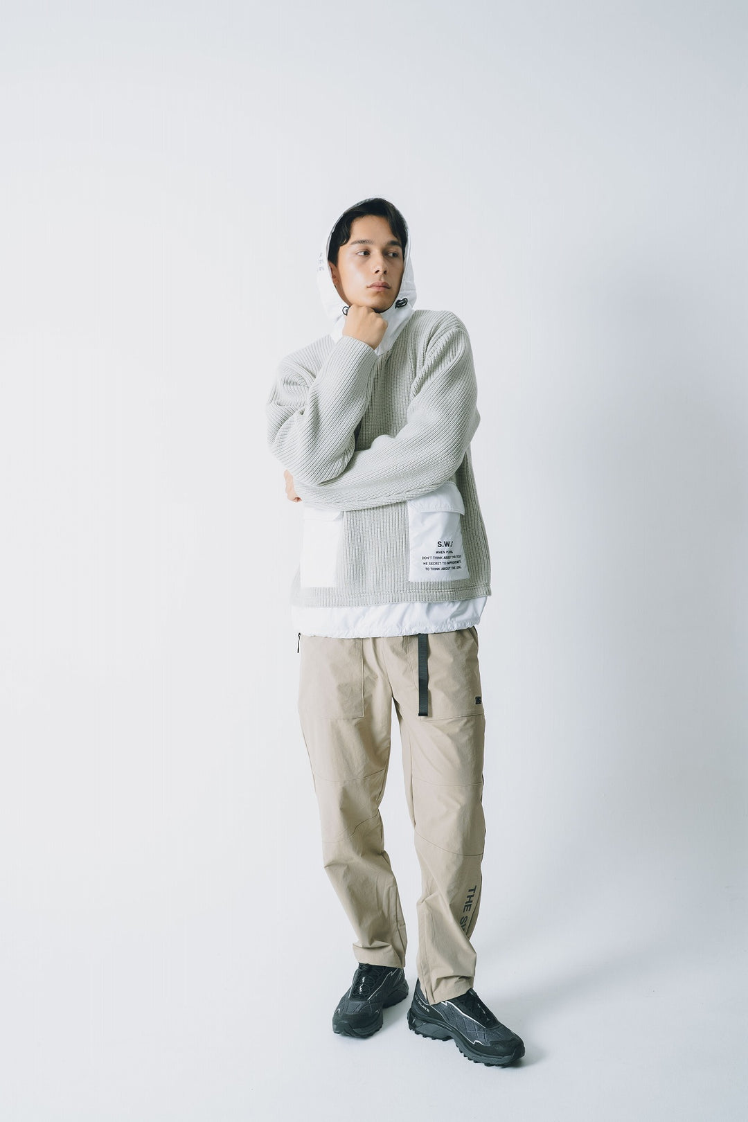 HYBRID HOOD KNIT, L.GRAY