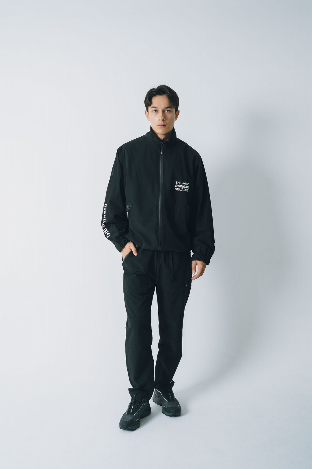 NYLON TRACK PANTS, BLACK