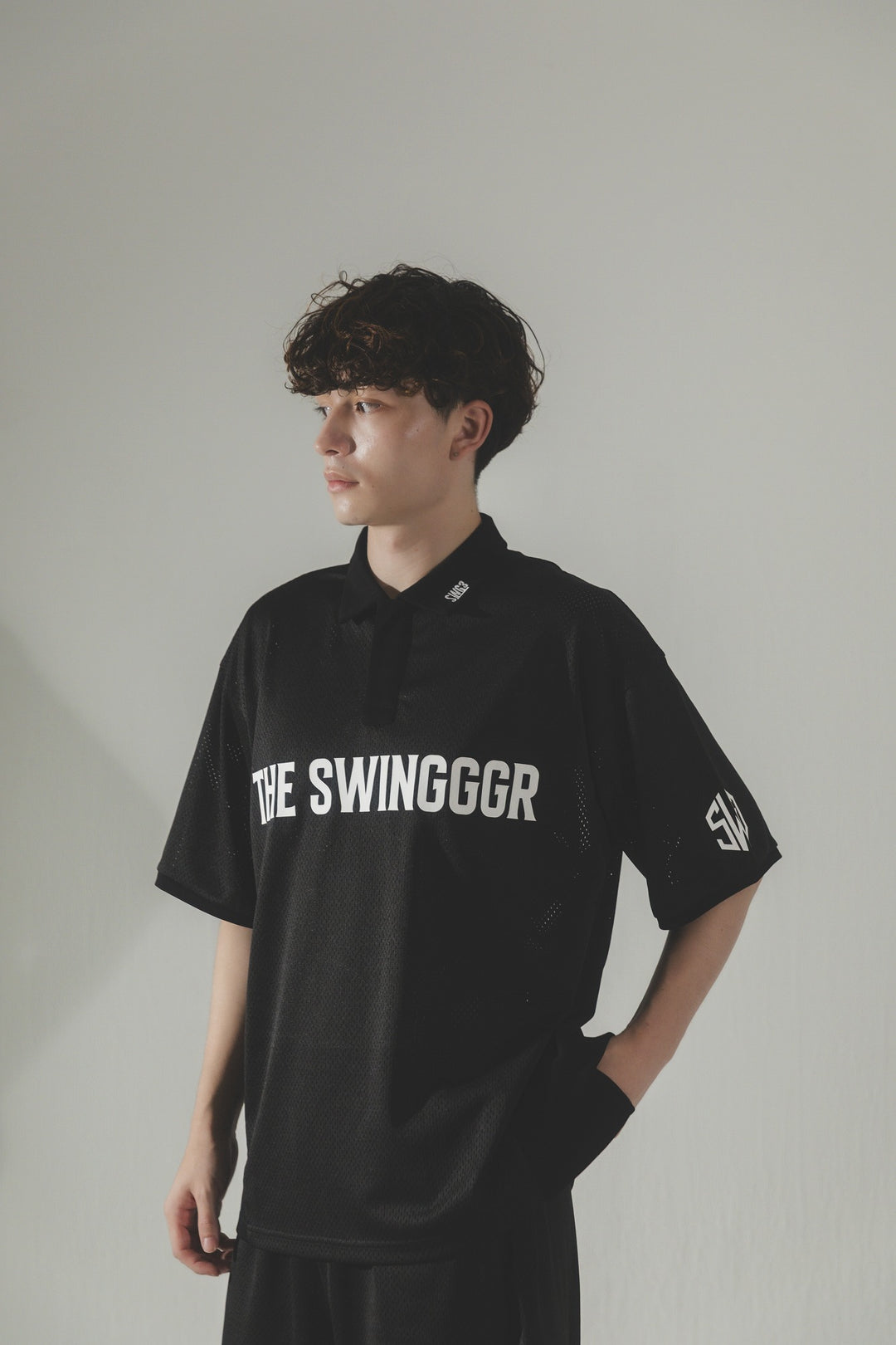 MESH POLO SHIRT, BLACK