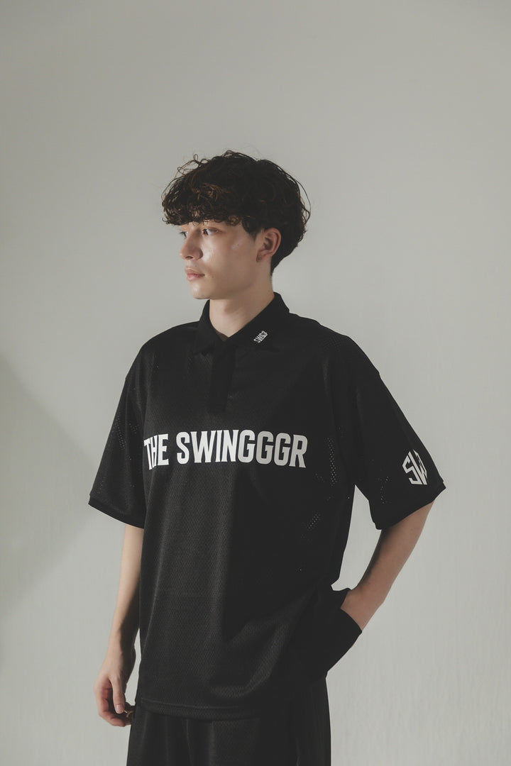 MESH POLO SHIRT, BLACK