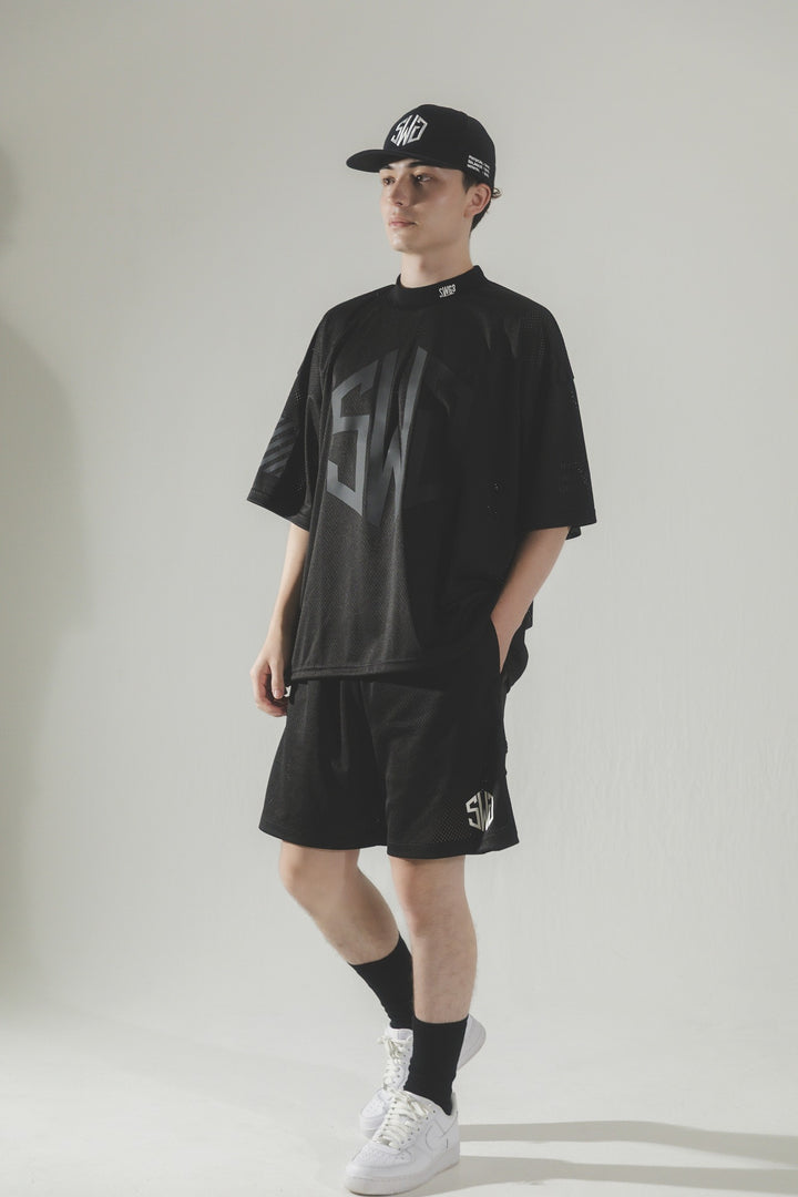 SWG MESH MOCK TEE, BLACK