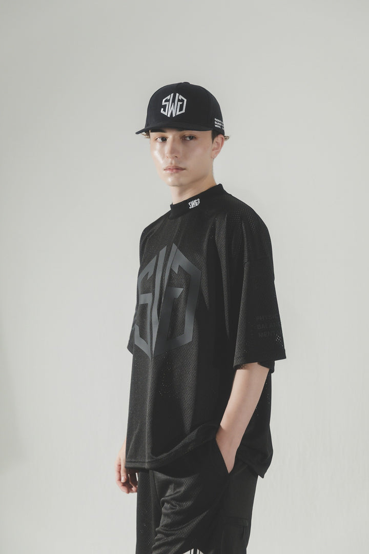 SWG MESH MOCK TEE, BLACK