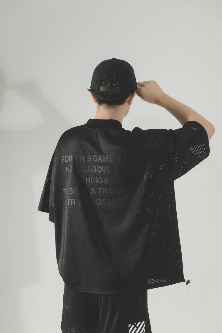 SWG MESH MOCK TEE, BLACK