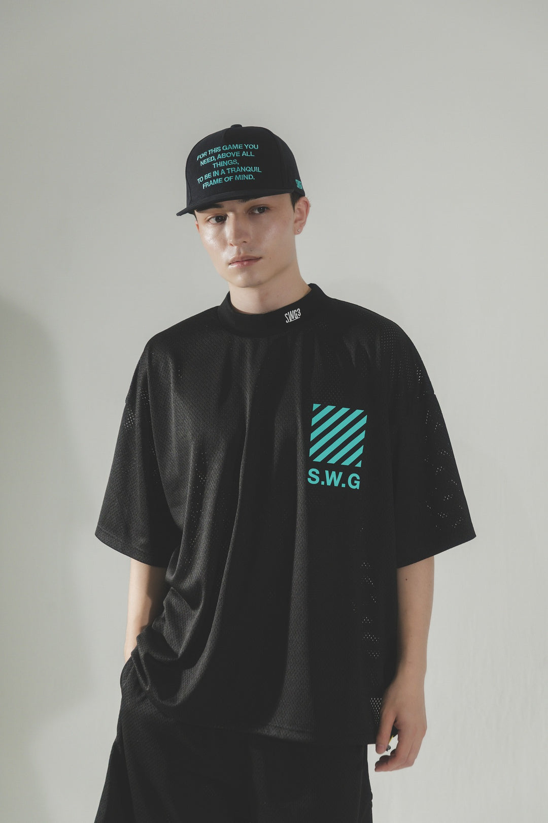 THANKS MESH MOCK TEE, BLACK