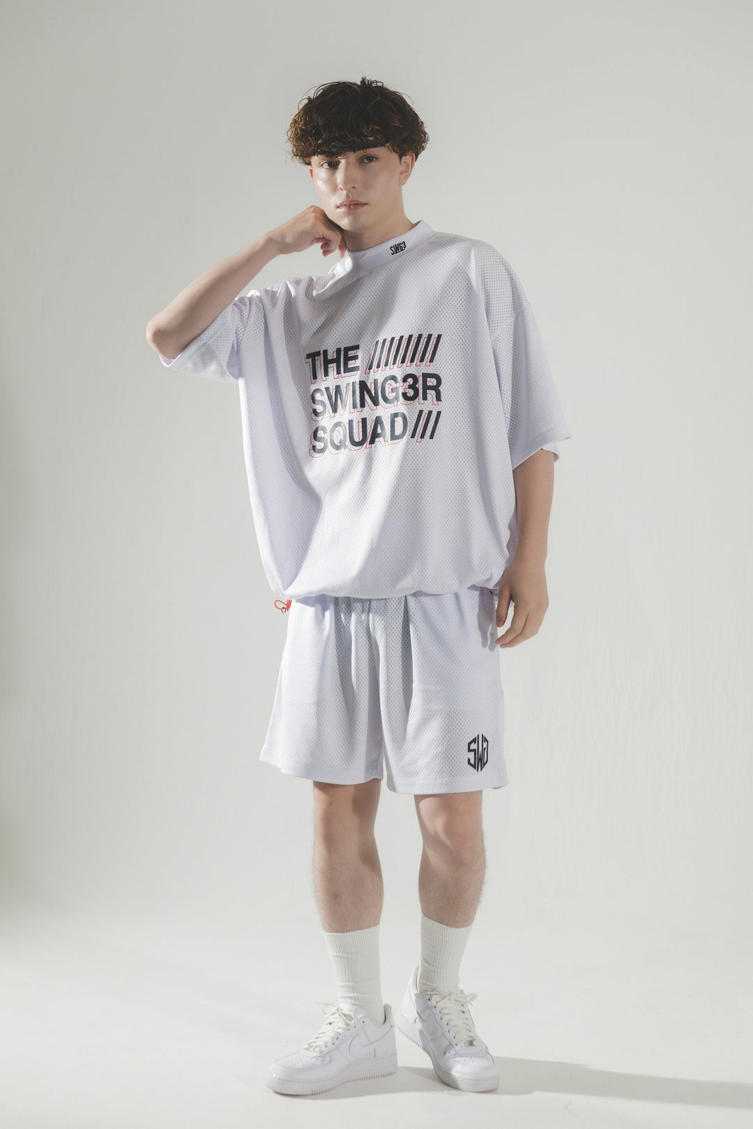 SQUAD MESH MOCK TEE, WHITE