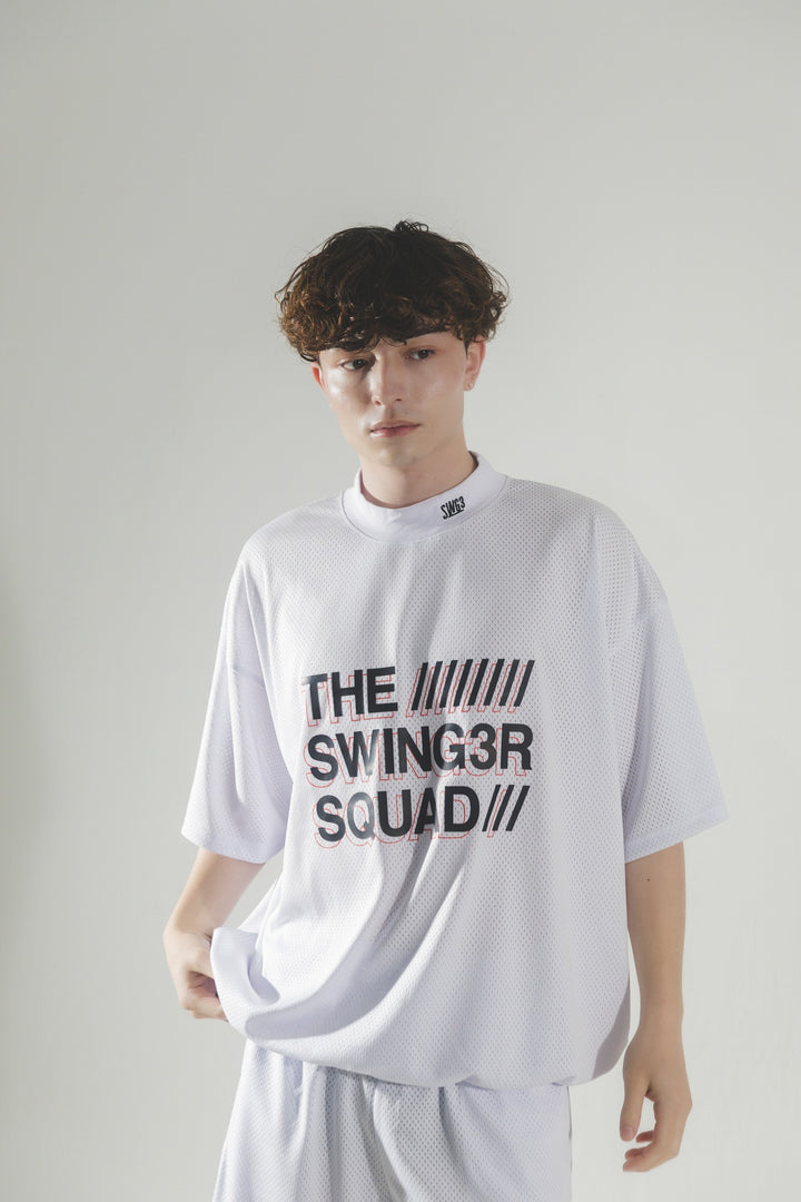 SQUAD MESH MOCK TEE, WHITE