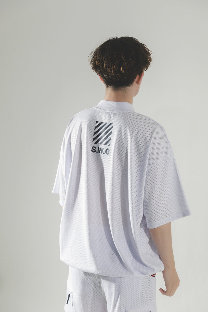 SQUAD MESH MOCK TEE, WHITE