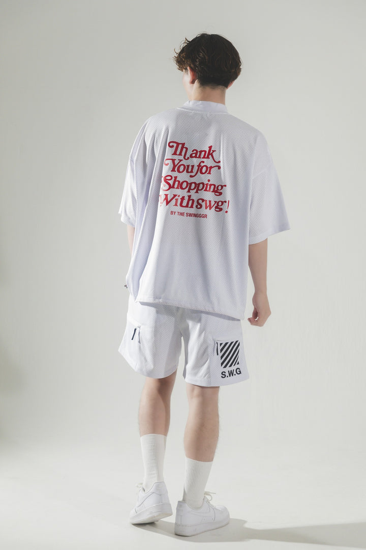 THANKS MESH MOCK TEE, WHITE