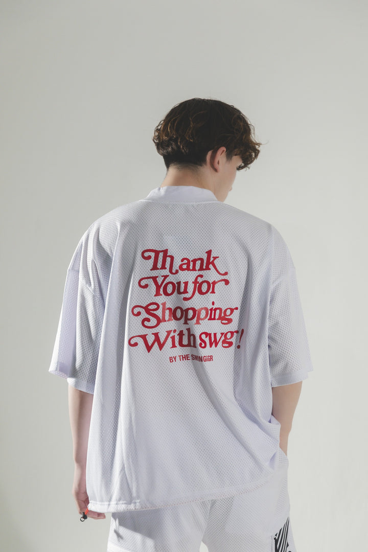 THANKS MESH MOCK TEE, WHITE